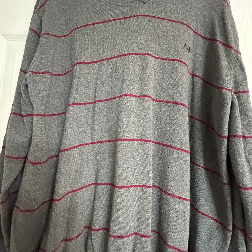 Chaps V-Neck Cashmere Blend Sweater, Size XL, Gray and Burgundy Striped - Picture 9 of 14
